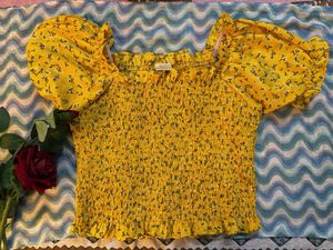 Yellow Floral Smocked Crop Top