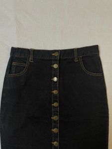Black Straight Denim Skirt
