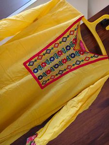 Yellow Embroidered Kurti