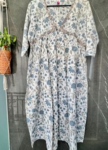 Floral Print Dress with Mulmul Dupatta