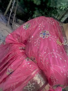 Elegant Pink Embroidered Saree