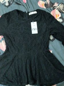 Zara Black Lace Peplum Top