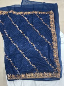 Elegant Blue Embroidered Saree