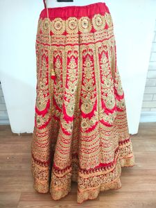 Red With Gold Embroidery Bridal Lehenga (Women&#39;s)