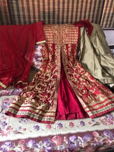 Elegant Cherry Red Gown Set with Dupatta