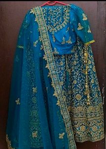 Teal & Gold Embroidered Lehenga
