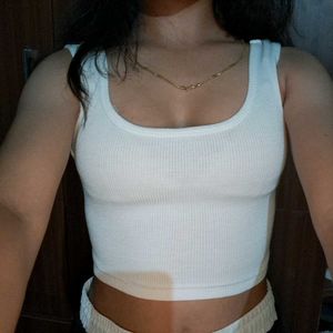 White Ribbed Tank Top
