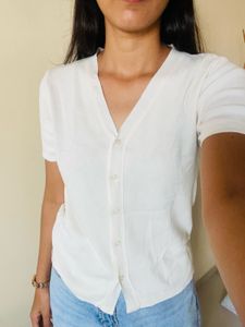 White Knit Button-Up