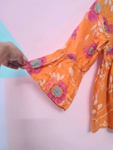 Floral Print Top with Ruffle Sleeves