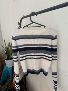 Striped Ribbed Knit Crop Top