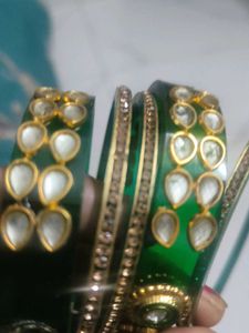 Green Kundan Bangles