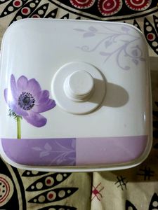 White Floral Container With Lid