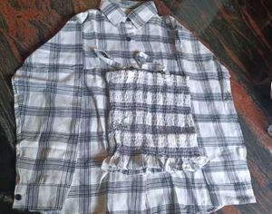 Trendy Plaid Top &amp; Shirt Set