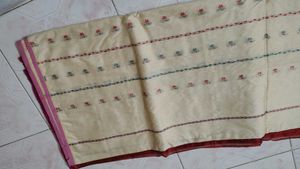 Beige and Maroon Saree