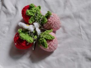 Crochet Strawberry Keychain