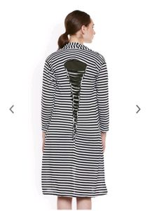 White And Blue Striped Longline Shrug