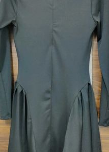 High Neck Solid Knotted Ruffle Hem Mini Dress