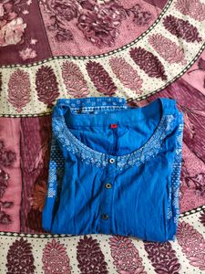 Blue Printed Kurta With Shrug