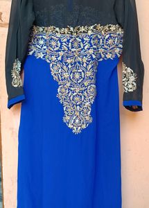 Blue Embroidery Tilla Work A line Kurti
