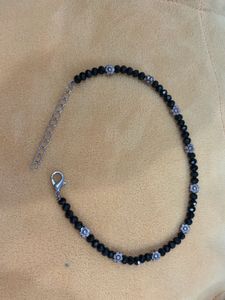 Elegant Black Beaded Anklet with Floral Charm
