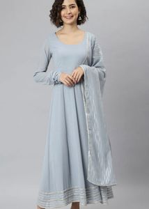 Elegant Grey flared Anarkali Kurta with Duppata