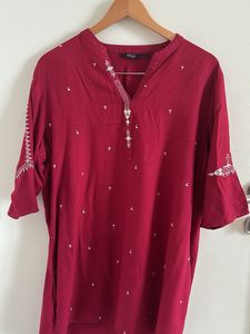 Maroon Embroidered Kurta