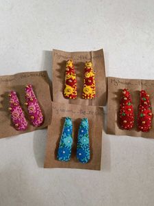 Handmade Floral Embroidered Hair Clips