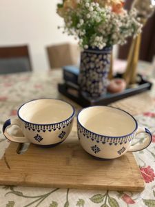 Blue Patterned Coffee Mugs - Set of 2