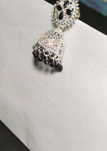 Silver Jhumka Earrings with Black Accents