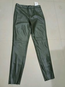 Zara Olive Leather Pant New With Tag 28 30