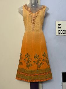 Orange Floral Embroidered Dress