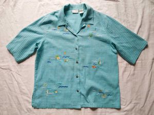 VINTAGE TEXTURED TATTERSALL PLAID EMBROIDERY SHIRT