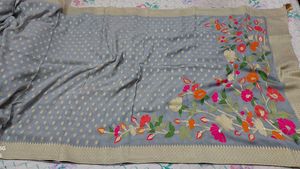 Grey Floral Banarasi Saree