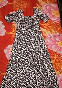 Floral White &black Pretty Dress