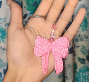 Crochet Keychain Bow Pink