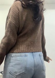 Brown Crop V Neck Cardigan