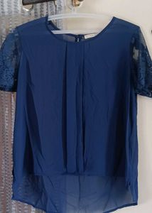 Elegant Navy Blue Lace Sleeve Top