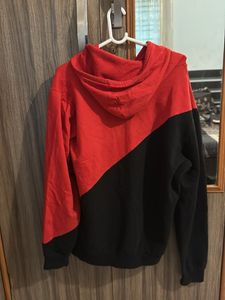 Red &amp; Black Color Block Hoodie