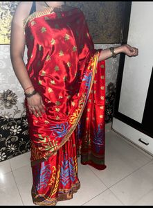 Red crepe saree