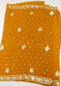 Gold Embellished Saree &amp; Blouse