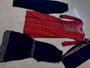 Red Blue Kurta Set Premium 2 Plazo