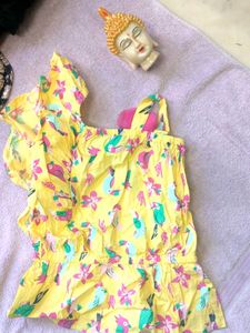 Yellow Bird Print Romper Top