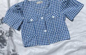 Gingham Crop Blazer Top 💙