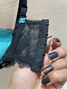 34B Sea Green &amp; Black Padded Underwired Lace Bra