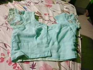 Beautiful Light Sky Color Embroidery Saree