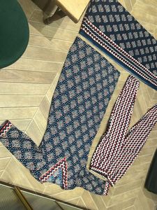 Navy blue &amp; red printed Kurta with Trousers &amp; dupa