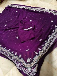 Purple 💜 Saree With White 🤍 Stone Work