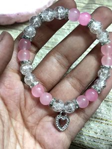 Pink Beaded Heart Charm Bracelet🎀🫶🏻