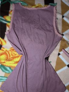 Mauve Tank Top with Lace Trim