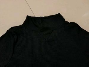 Black Ribbed Mock Neck Top